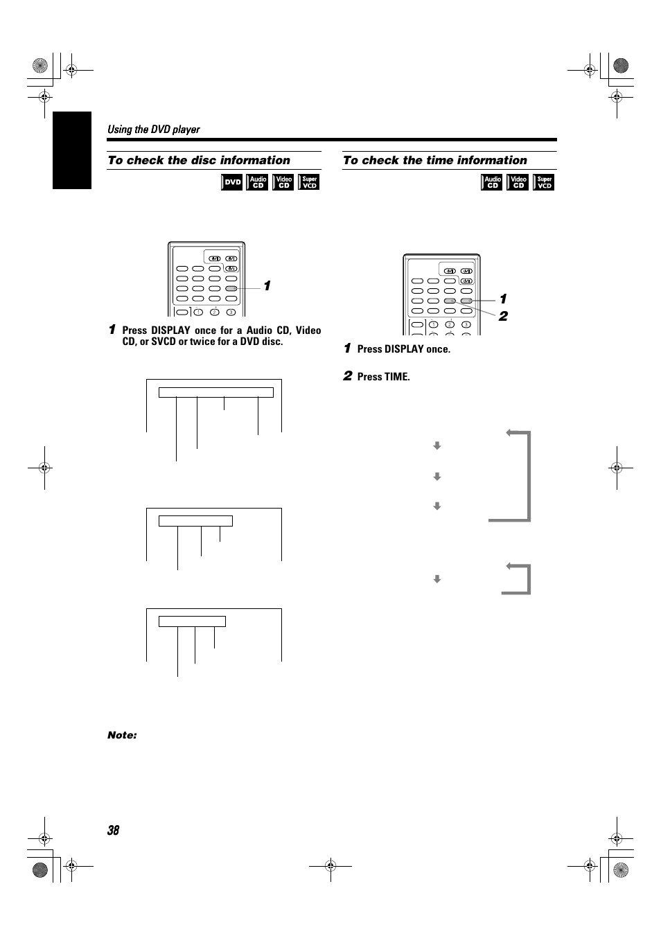 English, Using the dvd player, Press display once | Press time | JVC SP-XSA9 User Manual | Page 42 / 67
