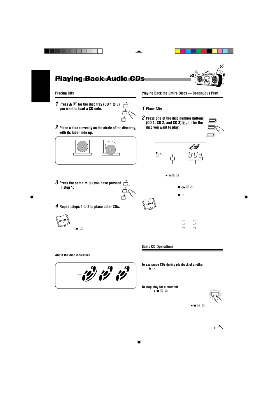 Playing back audio cds | JVC MX-J333VU User Manual | Page 14 / 35