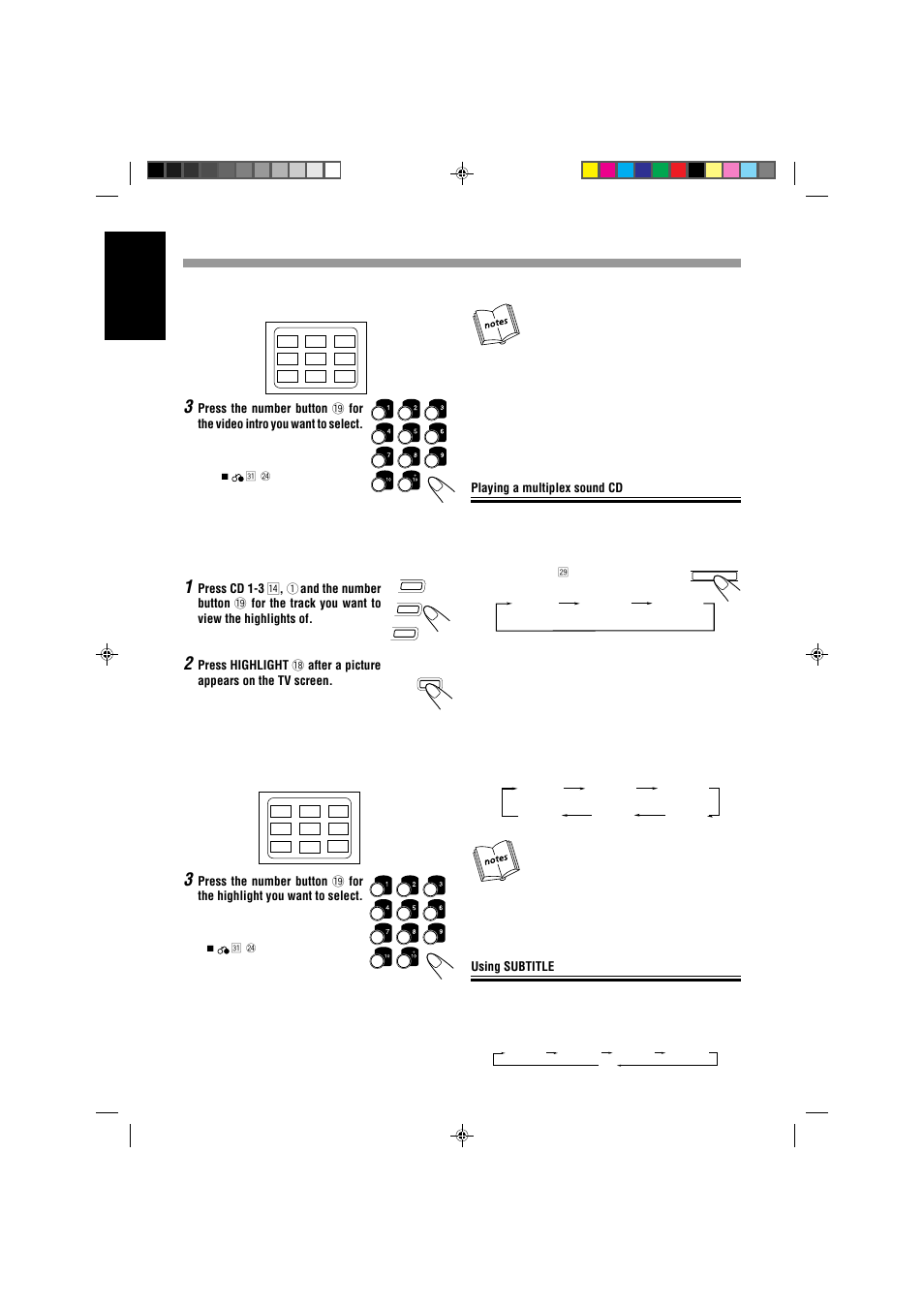 English, Playing a multiplex sound cd, Using subtitle | JVC MX-J333VU User Manual | Page 20 / 35