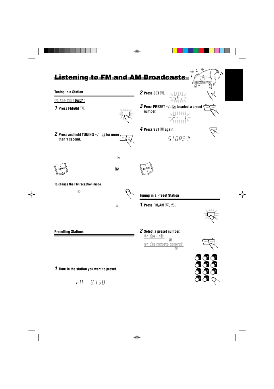 Listening to fm and am broadcasts | JVC MX-J333VU User Manual | Page 21 / 35