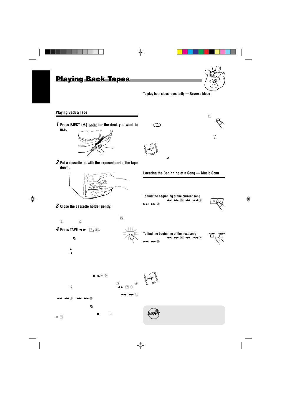 Playing back tapes | JVC MX-J333VU User Manual | Page 22 / 35