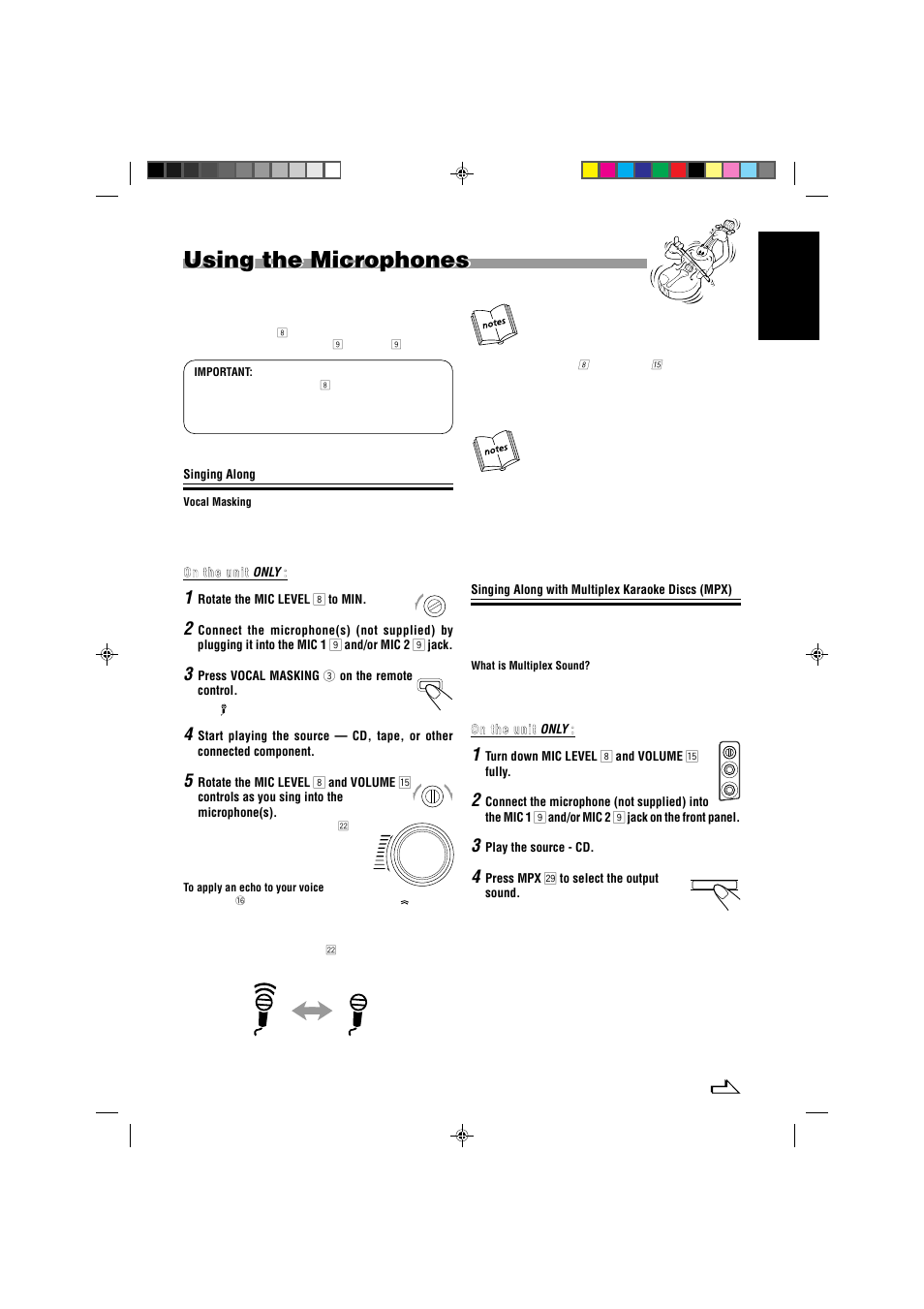 Using the microphones, English | JVC MX-J333VU User Manual | Page 25 / 35