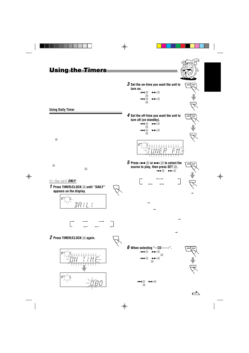 Using the timers, English | JVC MX-J333VU User Manual | Page 27 / 35