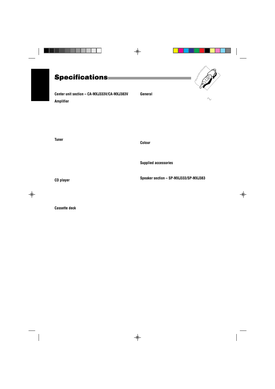 Specifications, English | JVC MX-J333VU User Manual | Page 34 / 35