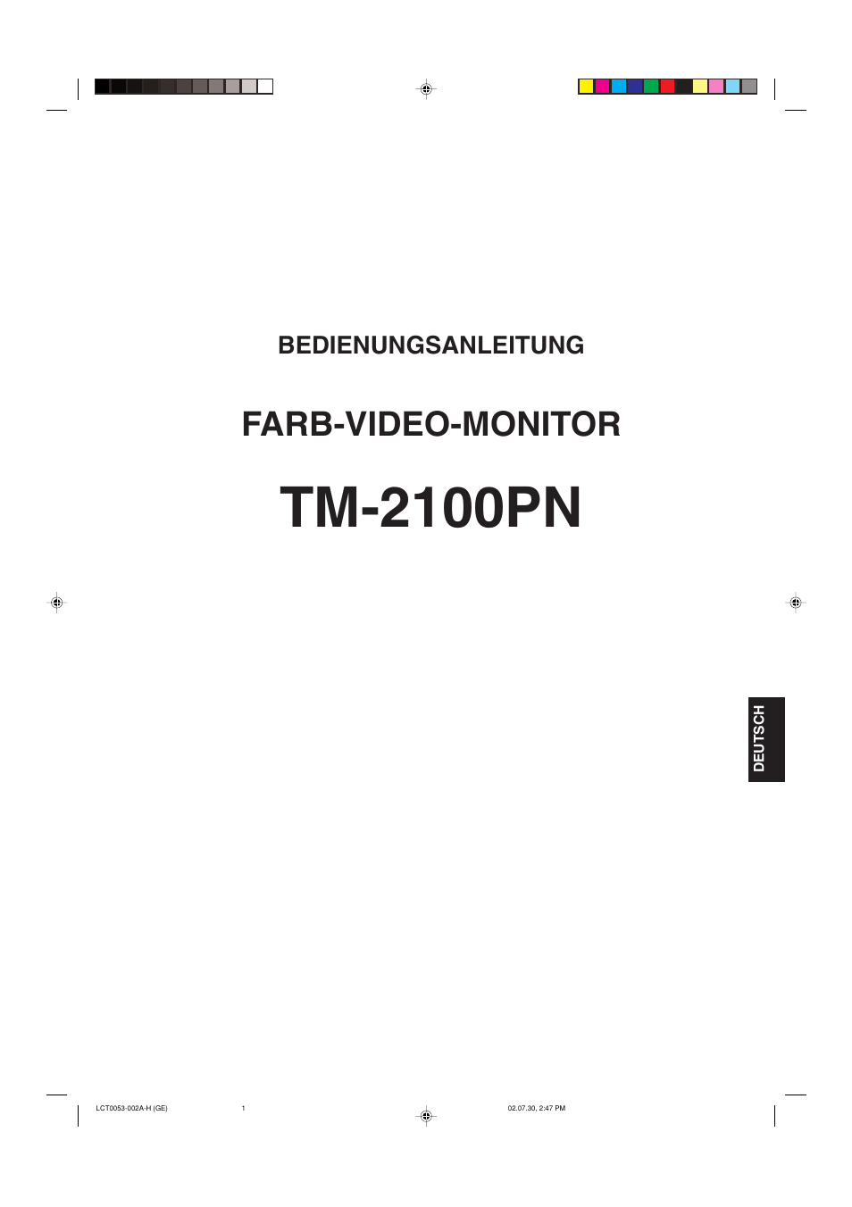 Tm-2100pn, Farb-video-monitor, Bedienungsanleitung | JVC TM-2100PN User Manual | Page 19 / 84