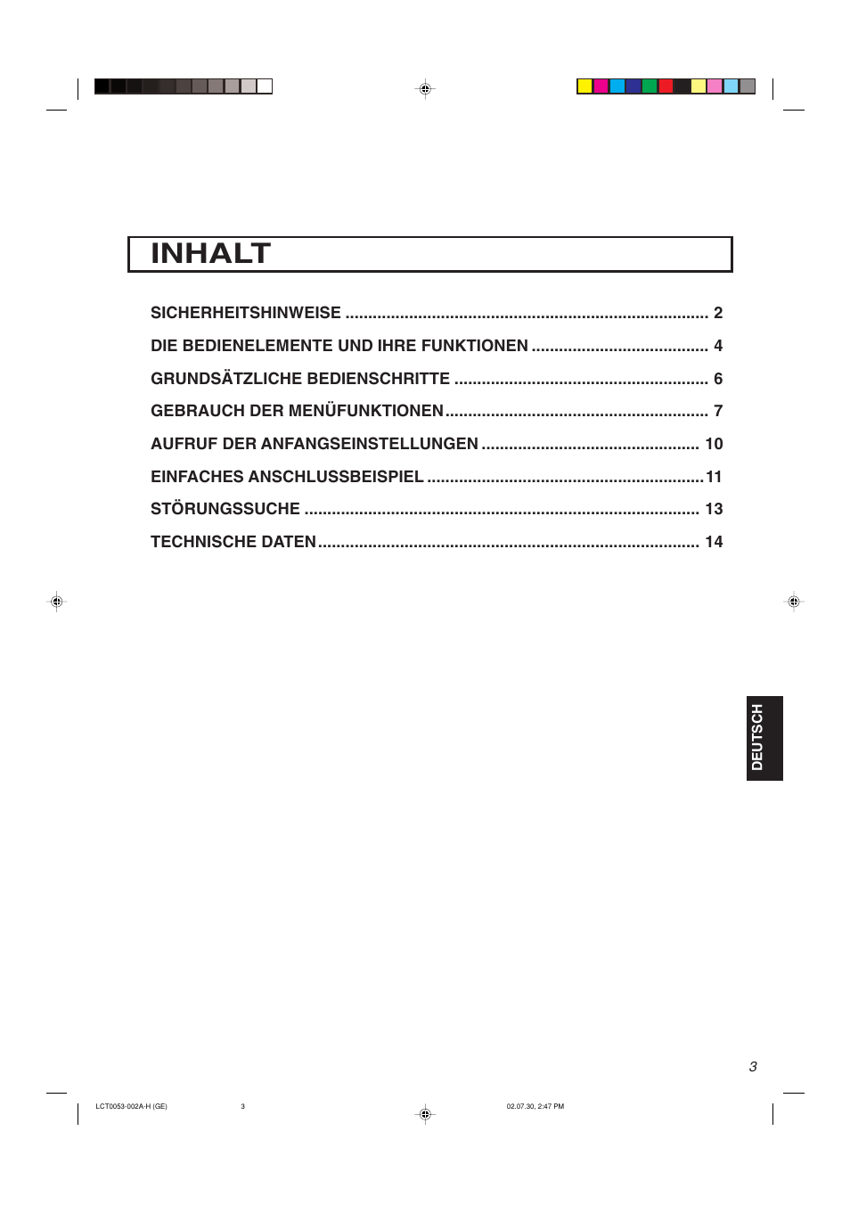 Inhalt | JVC TM-2100PN User Manual | Page 21 / 84