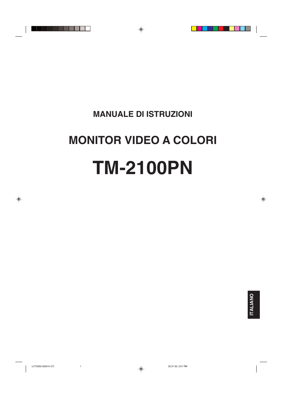 Tm-2100pn, Monitor video a colori, Manuale di istruzioni | JVC TM-2100PN User Manual | Page 51 / 84