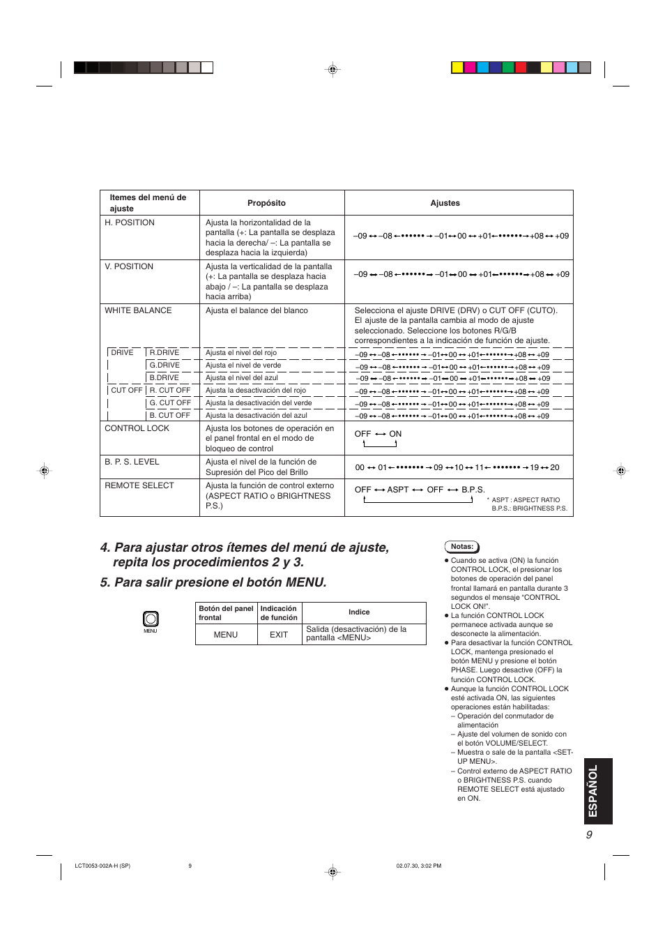 Espa ñ ol | JVC TM-2100PN User Manual | Page 75 / 84