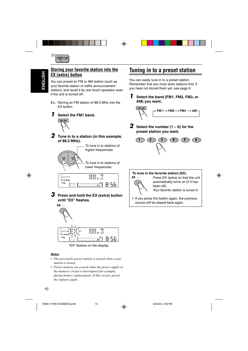 Tuning in to a preset station | JVC LVT1099-001A User Manual | Page 10 / 50