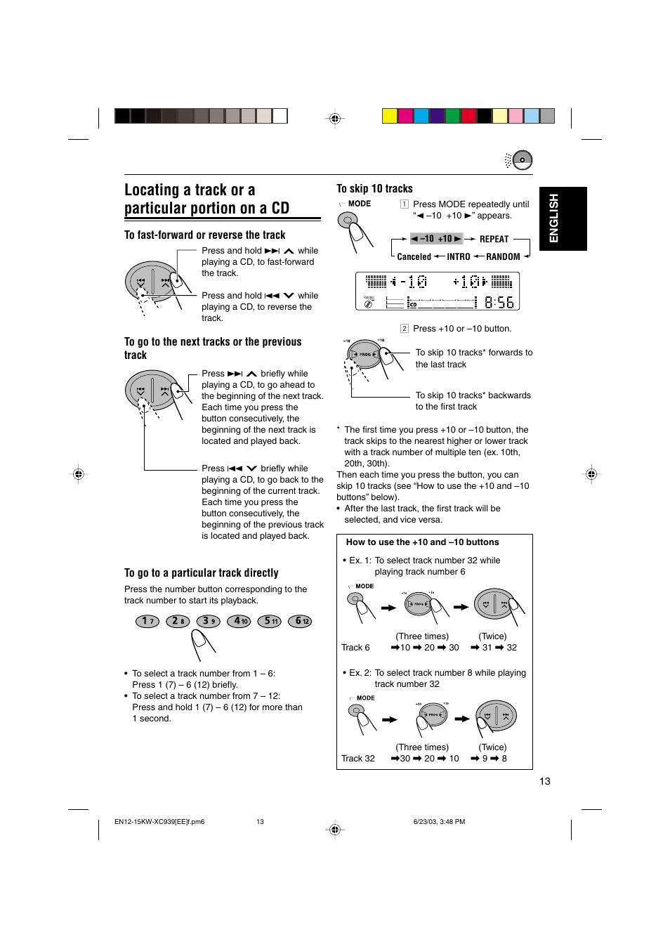 Locating a track or a particular portion on a cd, English | JVC LVT1099-001A User Manual | Page 13 / 50