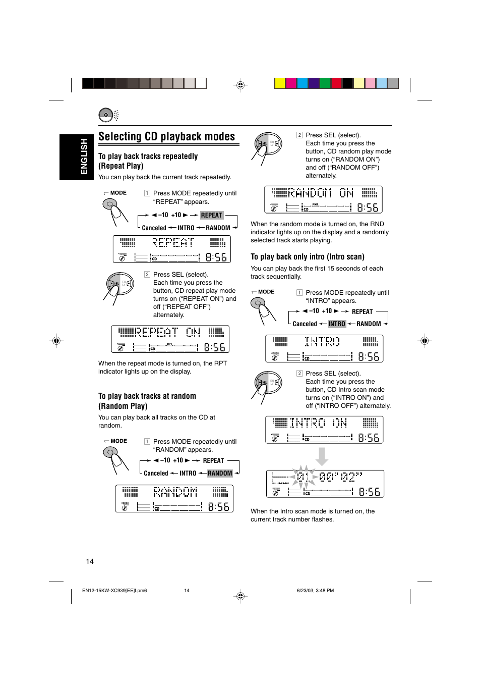 Selecting cd playback modes | JVC LVT1099-001A User Manual | Page 14 / 50