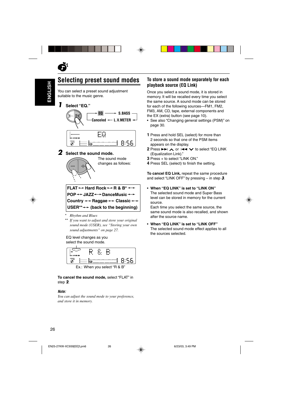 Selecting preset sound modes | JVC LVT1099-001A User Manual | Page 26 / 50