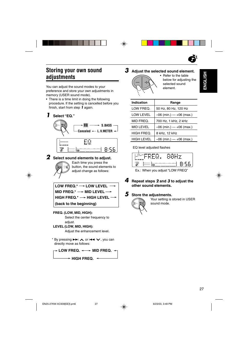 Storing your own sound adjustments | JVC LVT1099-001A User Manual | Page 27 / 50