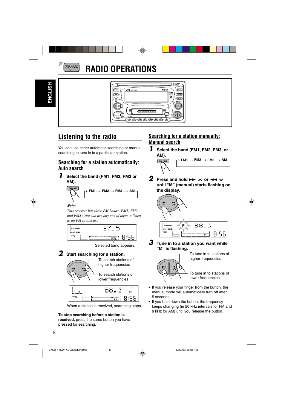 Radio operations, Listening to the radio | JVC LVT1099-001A User Manual | Page 8 / 50