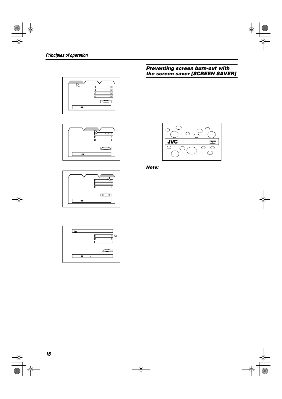 Principles of operation, On-screen menus for setting preferences, On-screen menus for setting parental lock | On-screen menus for using discs | JVC TH-A9R User Manual | Page 18 / 65