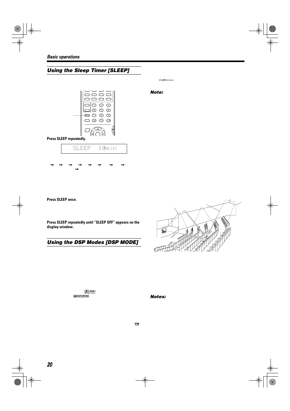 Using the sleep timer [sleep, Using the dsp modes [dsp mode, Basic operations | JVC TH-A9R User Manual | Page 22 / 65