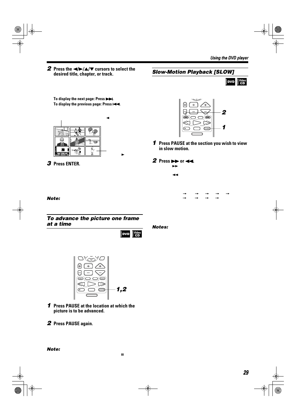 Slow-motion playback [slow, Press enter, Press pause again | Press ¡ ¡ ¡ ¡ or 1 1 1 1 | JVC TH-A9R User Manual | Page 31 / 65