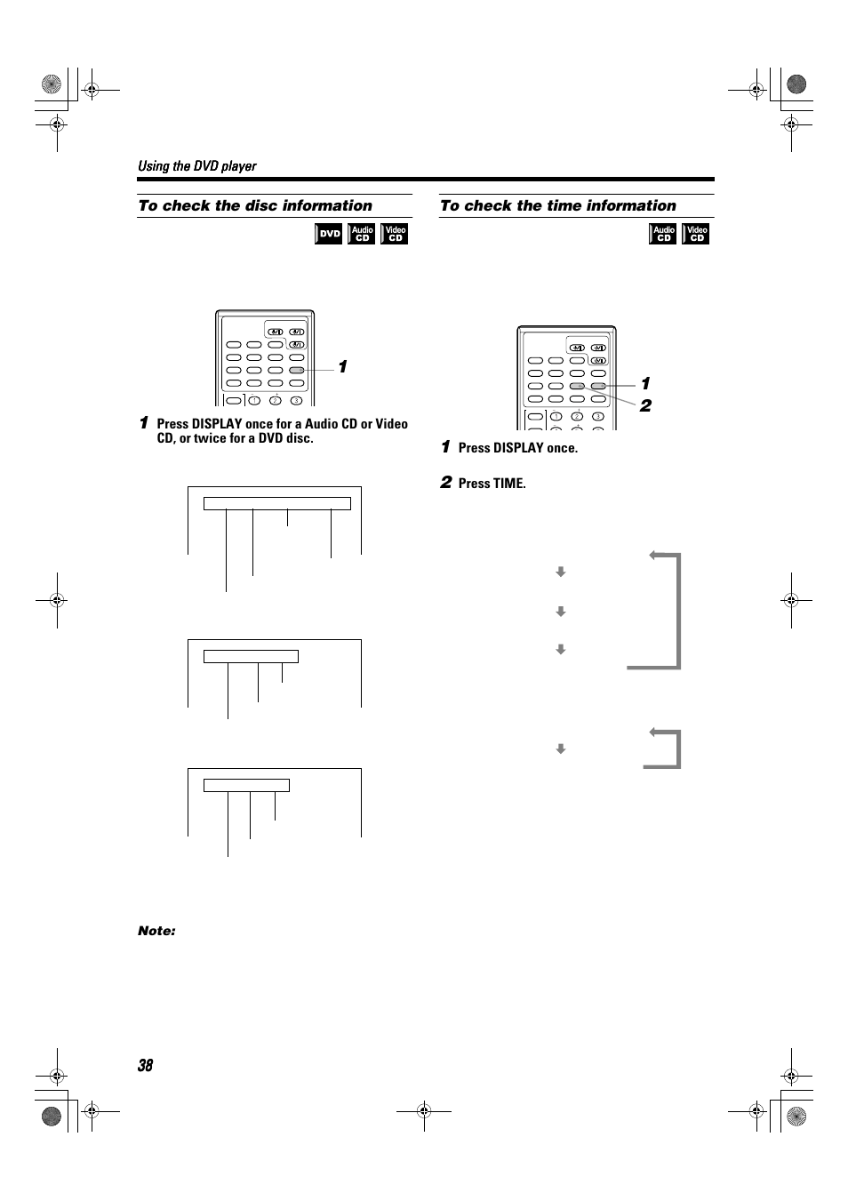 Using the dvd player, Press display once, Press time | JVC TH-A9R User Manual | Page 40 / 65
