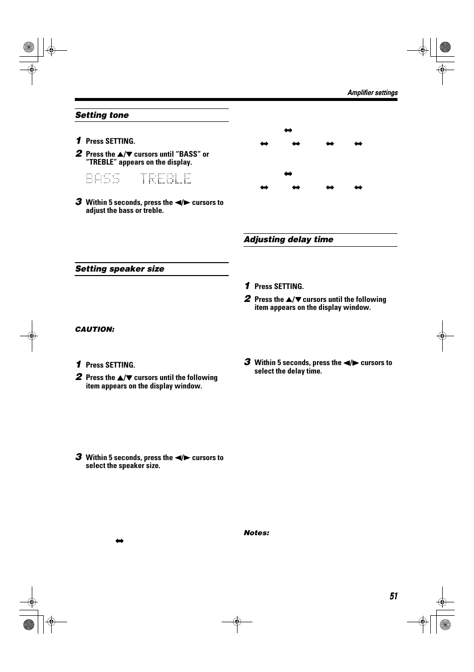 Setting tone, Setting speaker size, Adjusting delay time | JVC TH-A9R User Manual | Page 53 / 65