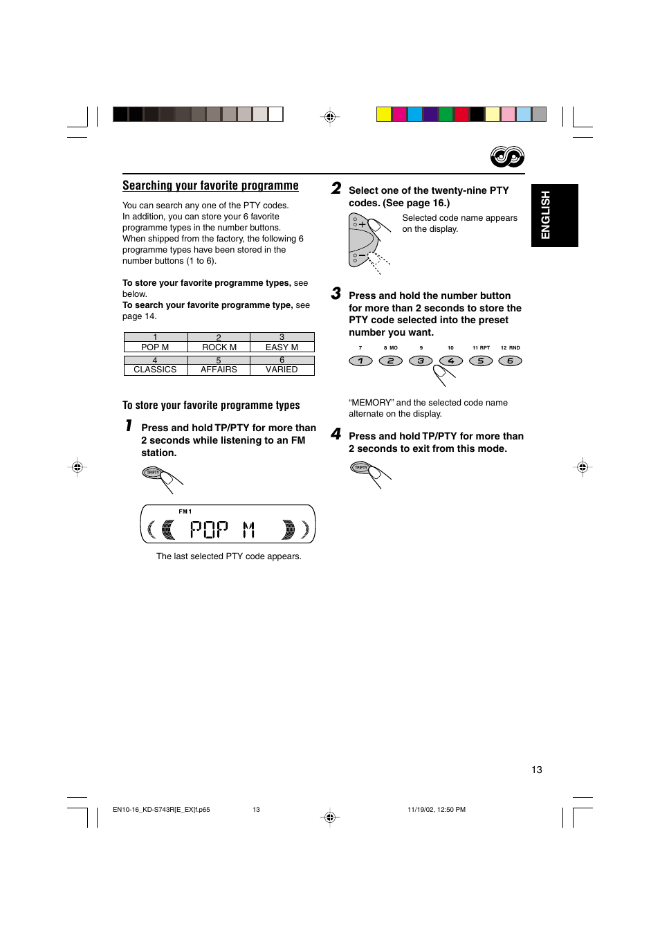 Searching your favorite programme, English | JVC KD-S73R User Manual | Page 13 / 32