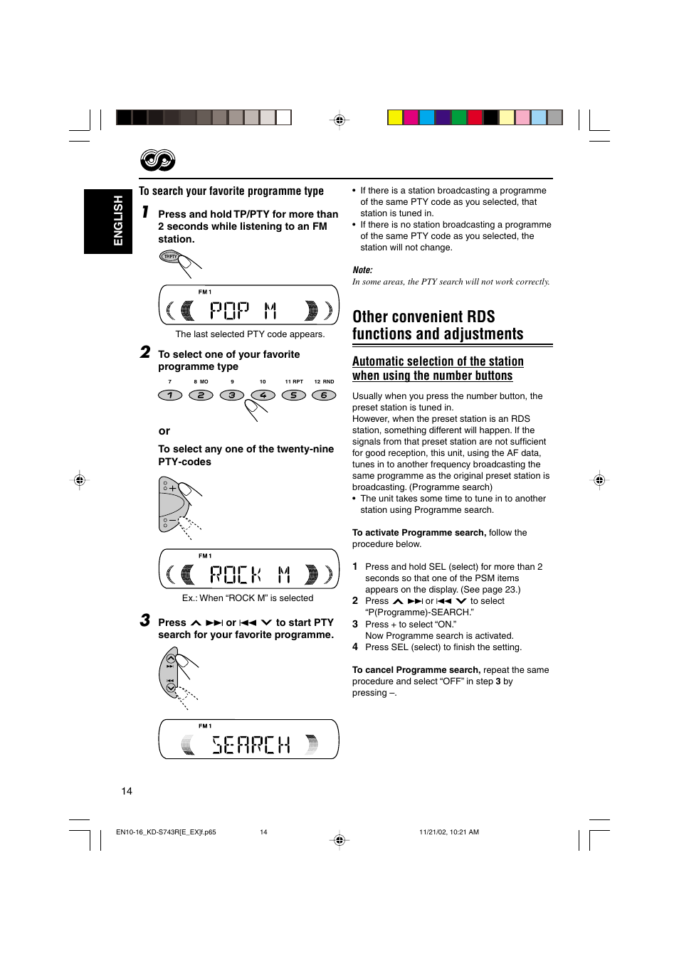 Other convenient rds functions and adjustments, English | JVC KD-S73R User Manual | Page 14 / 32