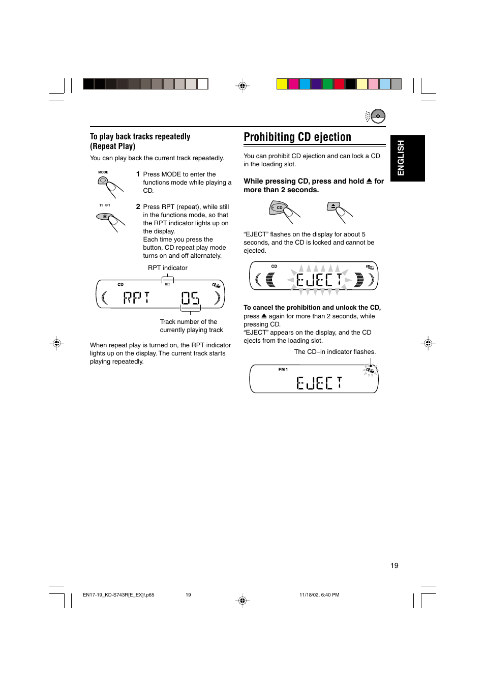 Prohibiting cd ejection | JVC KD-S73R User Manual | Page 19 / 32