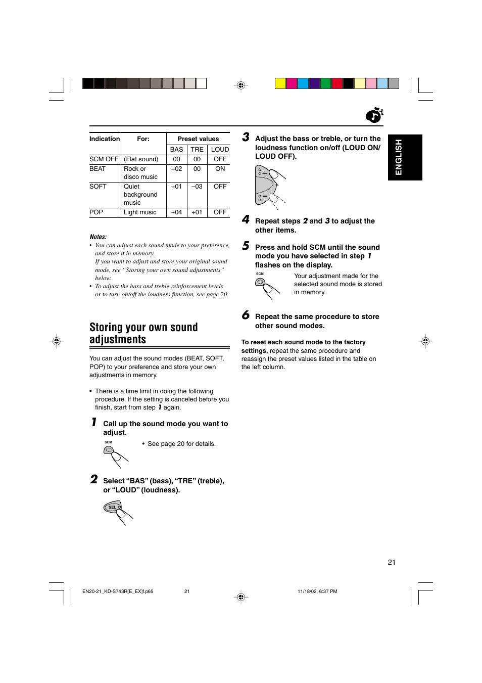 Storing your own sound adjustments | JVC KD-S73R User Manual | Page 21 / 32