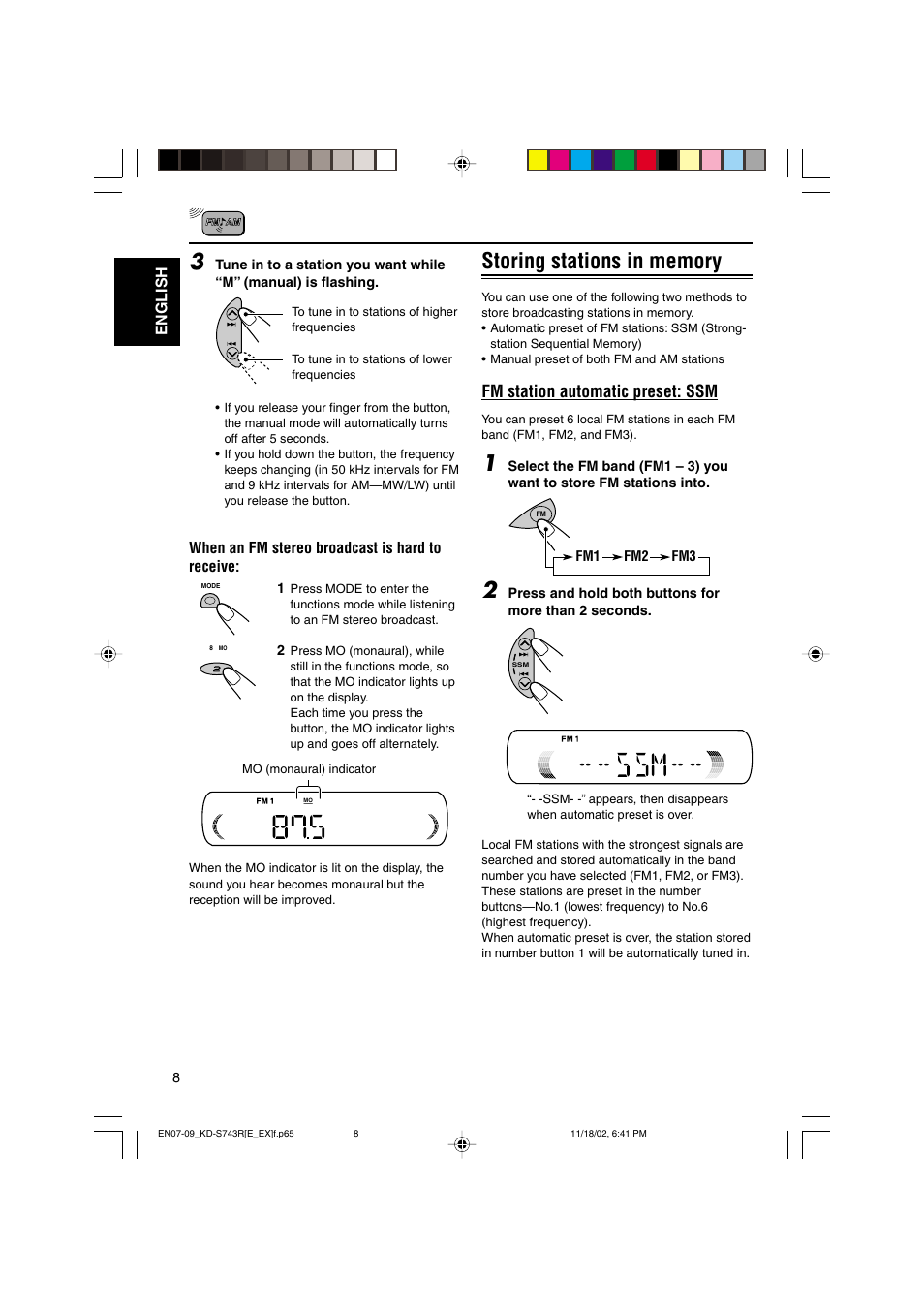 Fm station automatic preset: ssm | JVC KD-S73R User Manual | Page 8 / 32