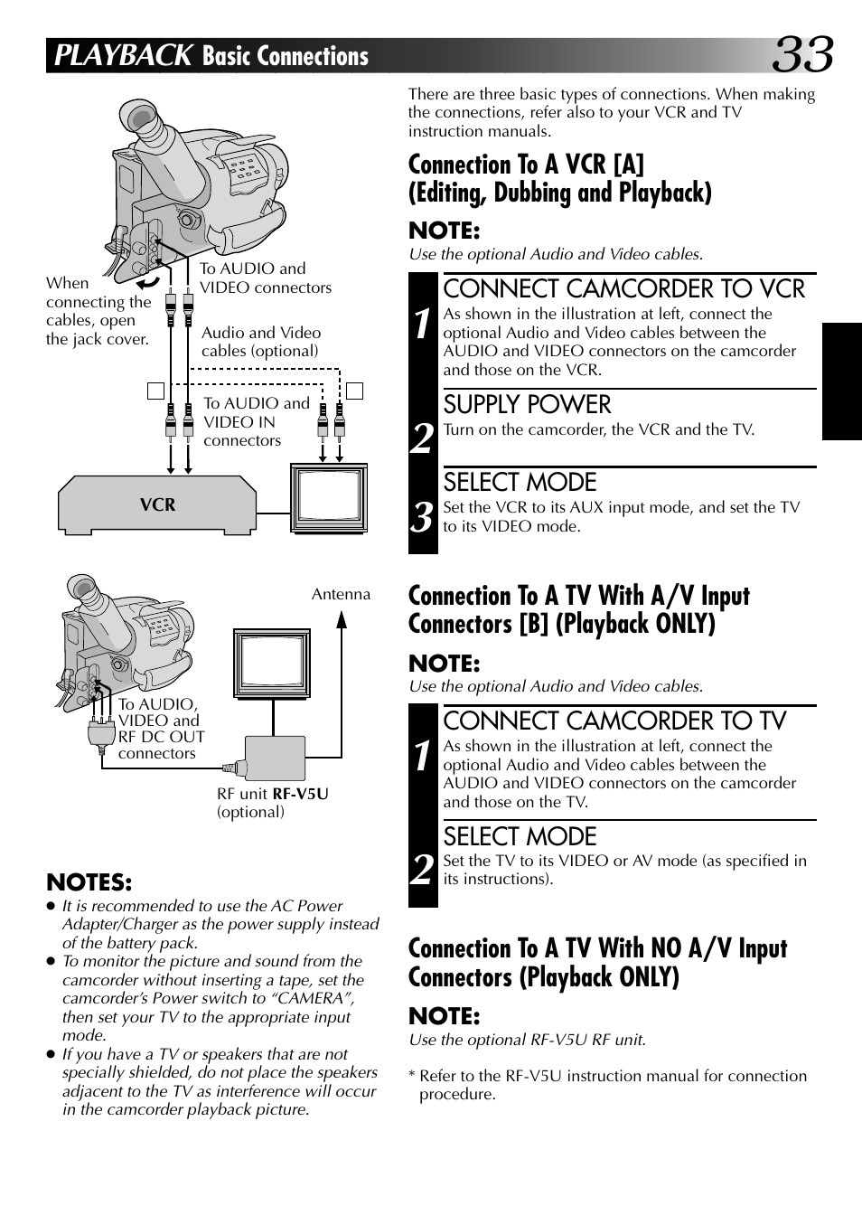 Playback, Basic connections | JVC GR-AX937 User Manual | Page 33 / 55