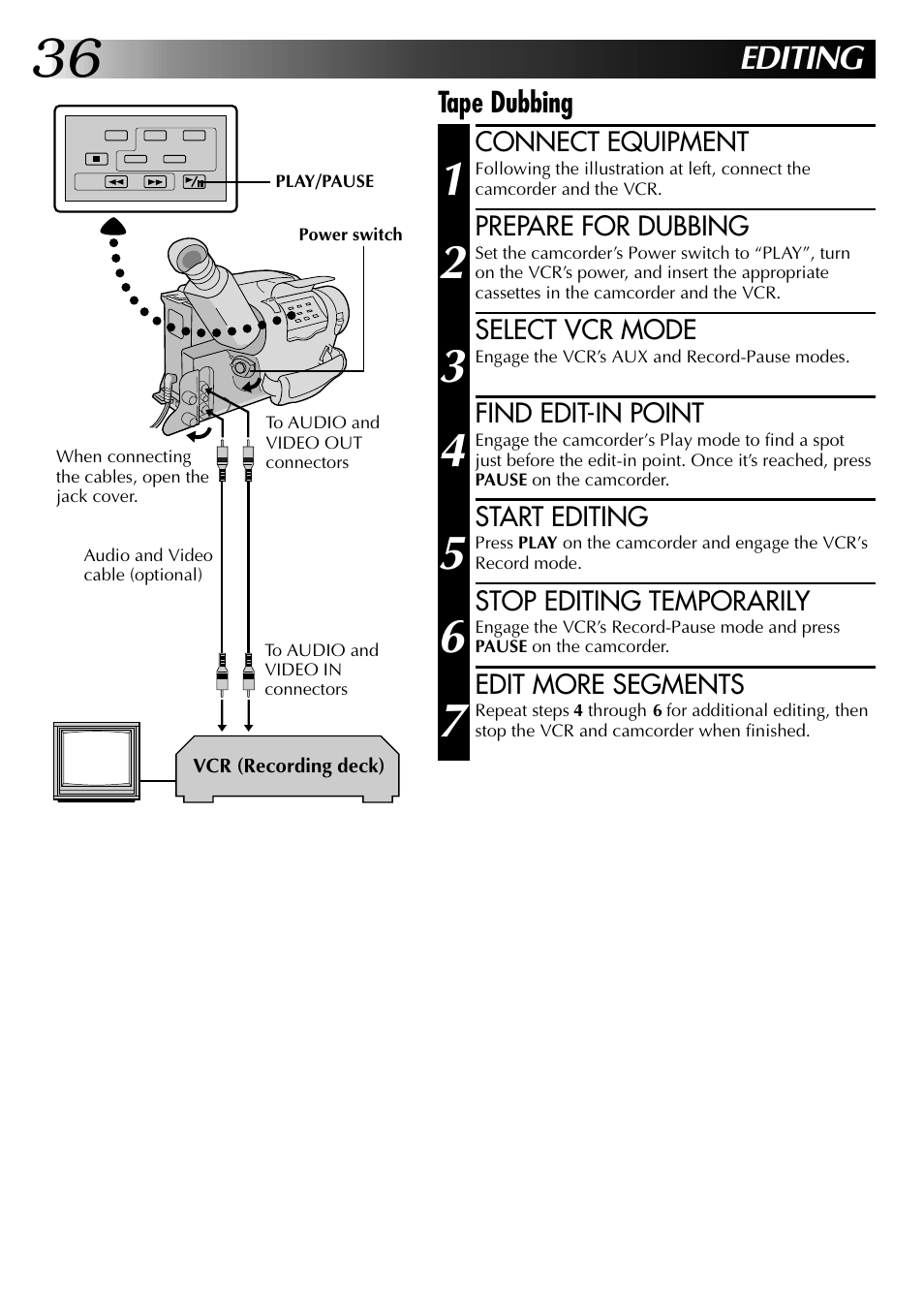 Editing | JVC GR-AX937 User Manual | Page 36 / 55