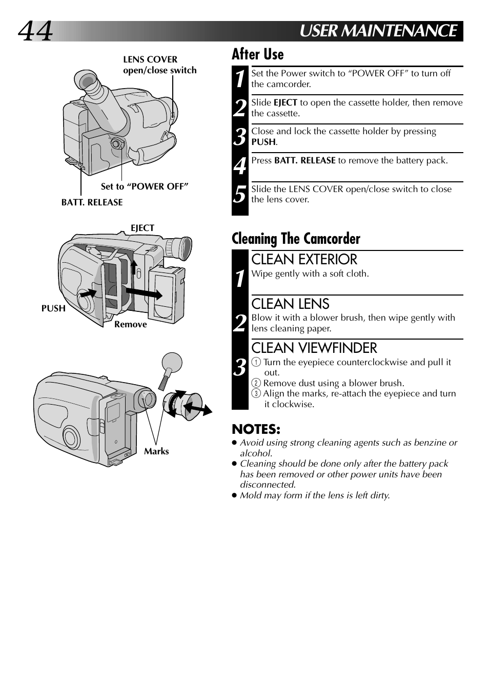 User maintenance | JVC GR-AX937 User Manual | Page 44 / 55