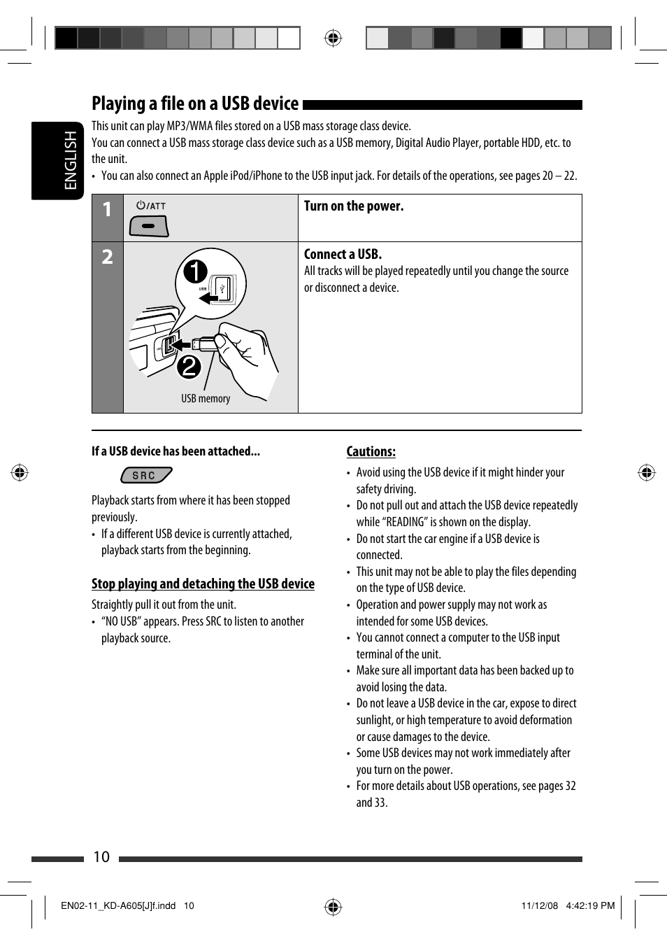 Playing a file on a usb device | JVC KD-R600 User Manual | Page 10 / 127