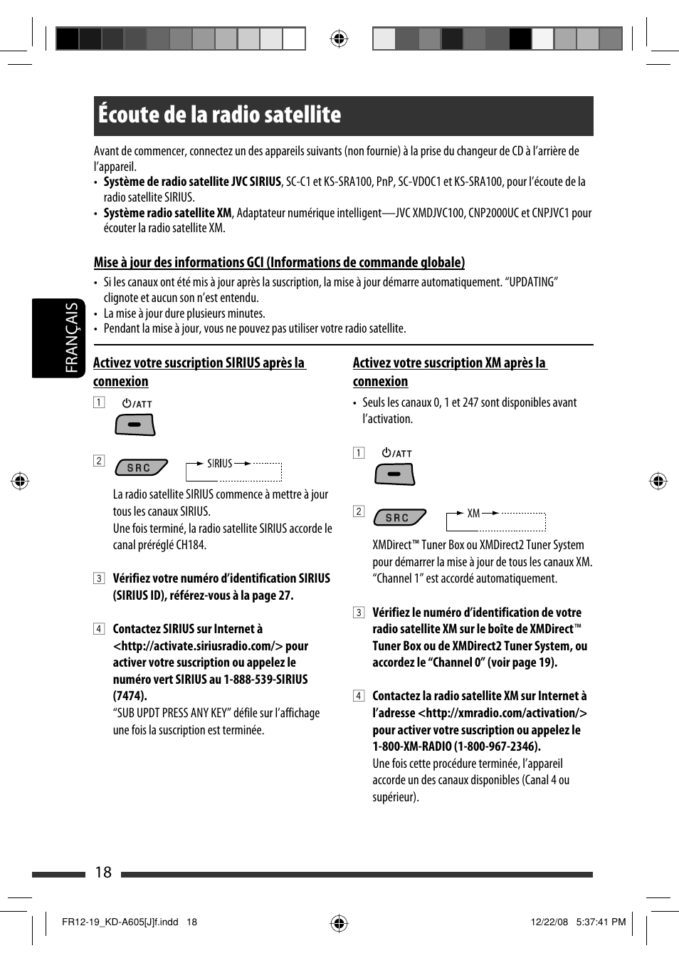 Écoute de la radio satellite, Français 18 | JVC KD-R600 User Manual | Page 102 / 127