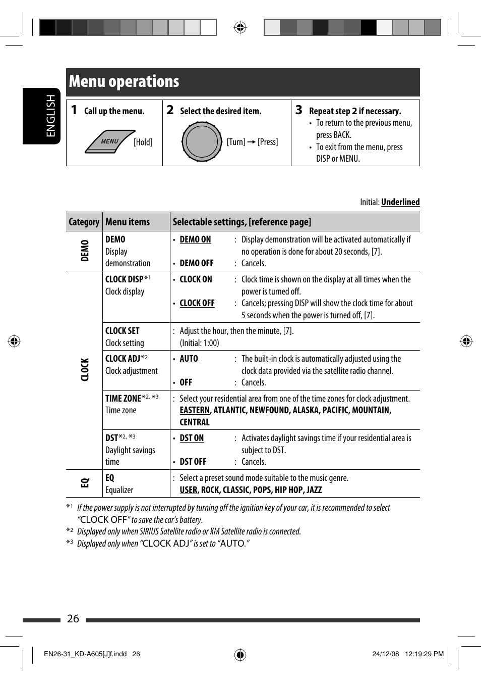 Menu operations, English 26 | JVC KD-R600 User Manual | Page 26 / 127