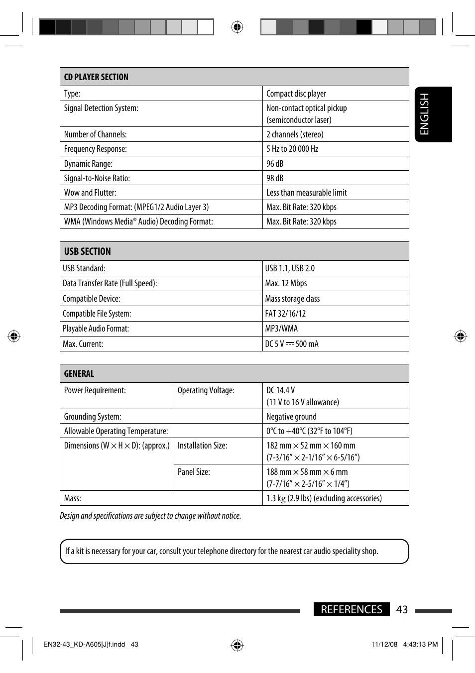 English 43 references | JVC KD-R600 User Manual | Page 43 / 127