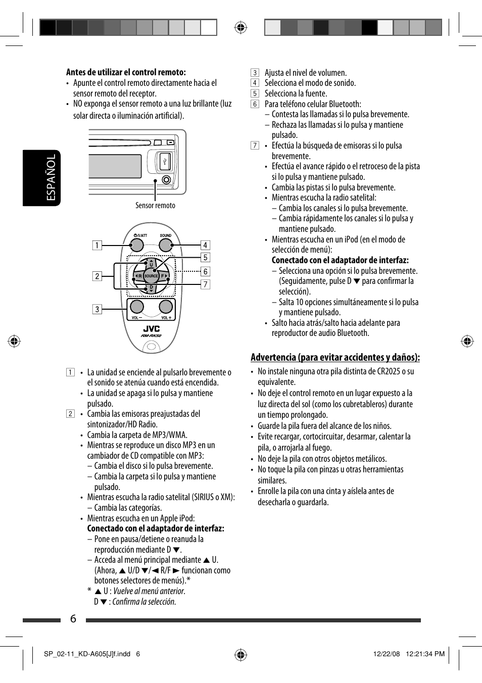 Español 6 | JVC KD-R600 User Manual | Page 48 / 127