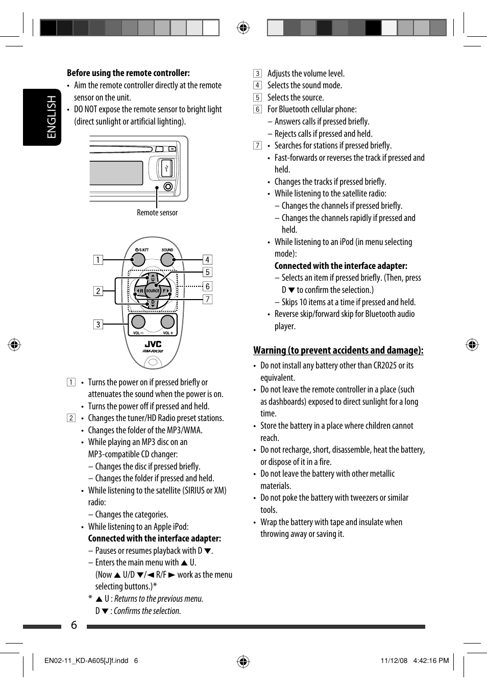 English 6 | JVC KD-R600 User Manual | Page 6 / 127