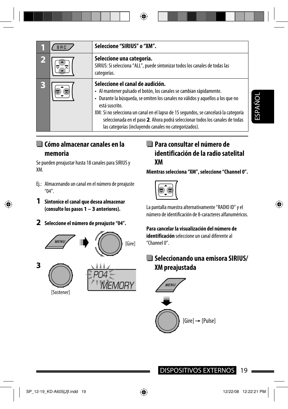 Seleccionando una emisora sirius/ xm preajustada | JVC KD-R600 User Manual | Page 61 / 127