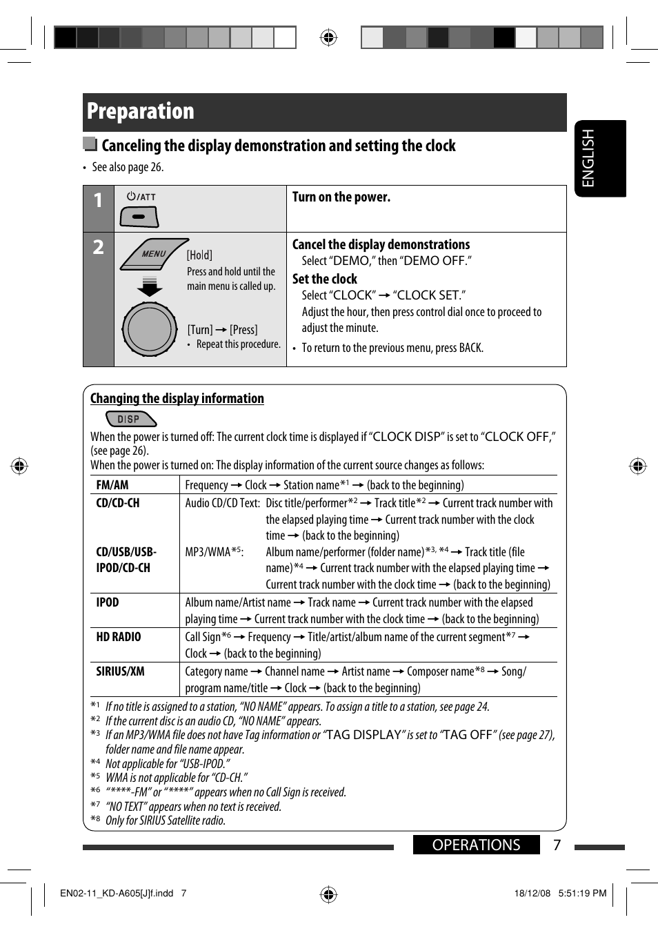 Preparation, English 7 operations | JVC KD-R600 User Manual | Page 7 / 127