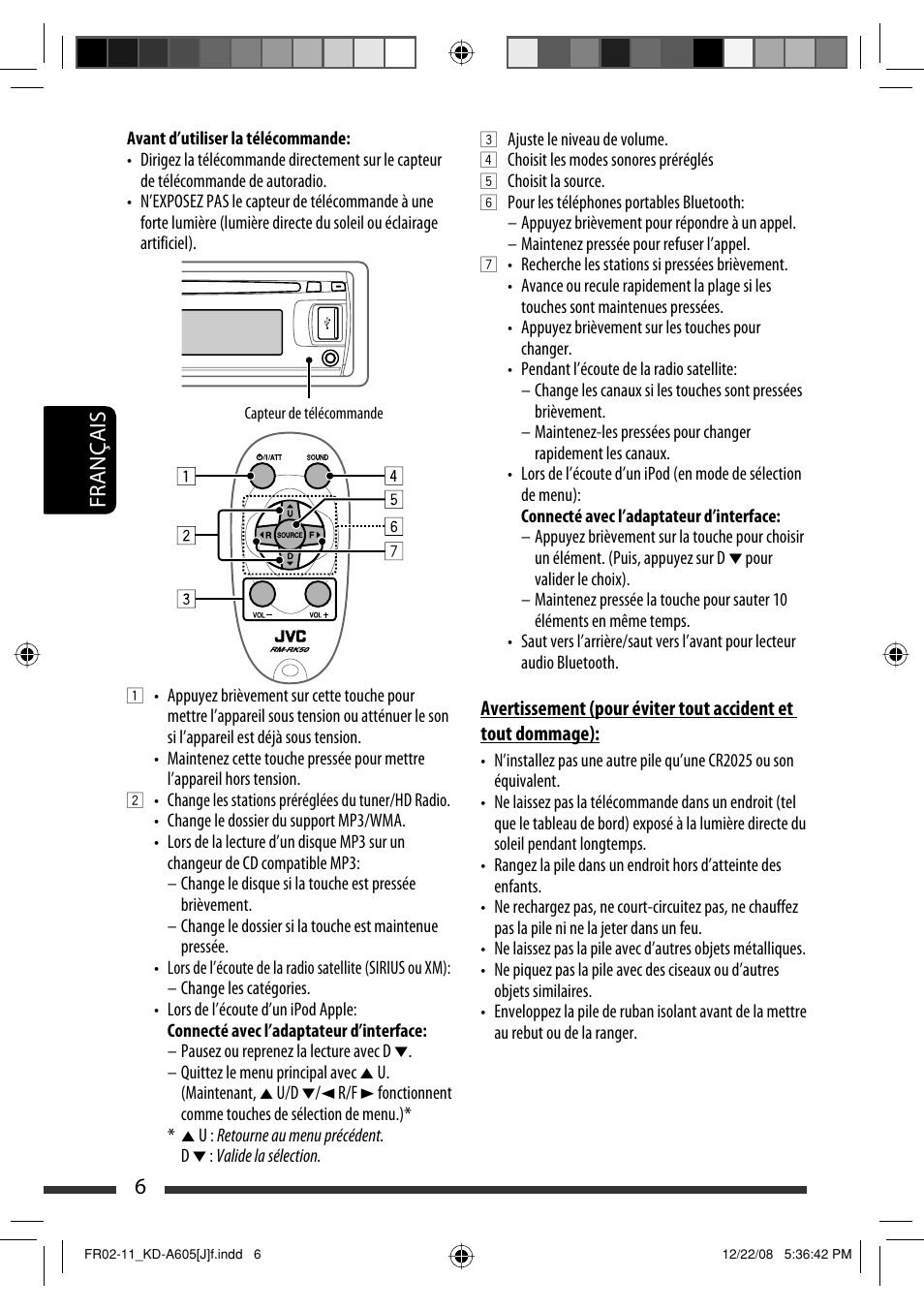 Français 6 | JVC KD-R600 User Manual | Page 90 / 127