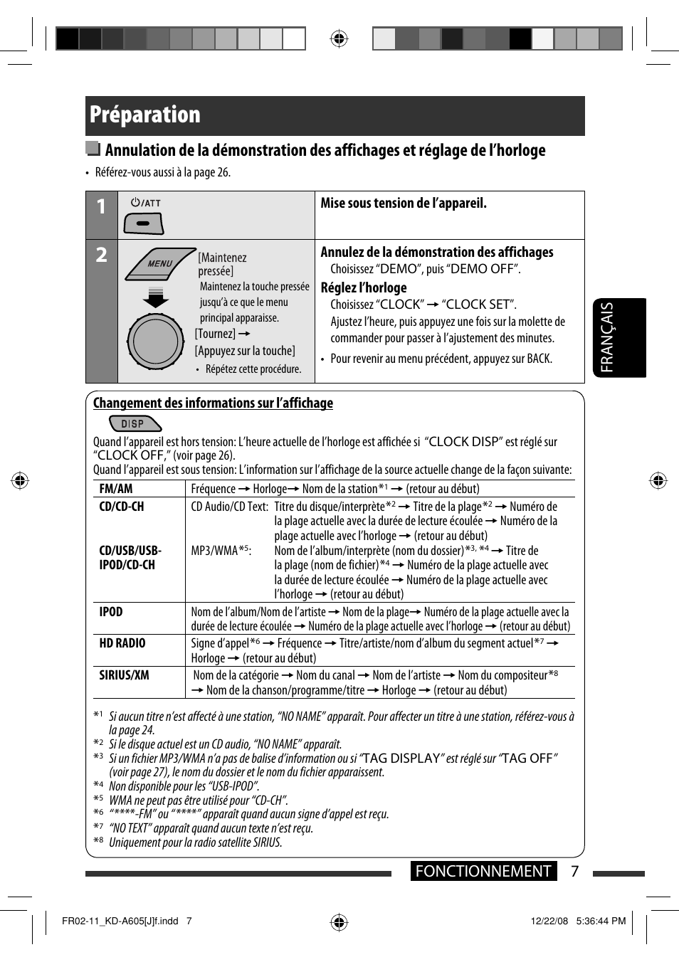 Préparation, Français 7 fonctionnement | JVC KD-R600 User Manual | Page 91 / 127