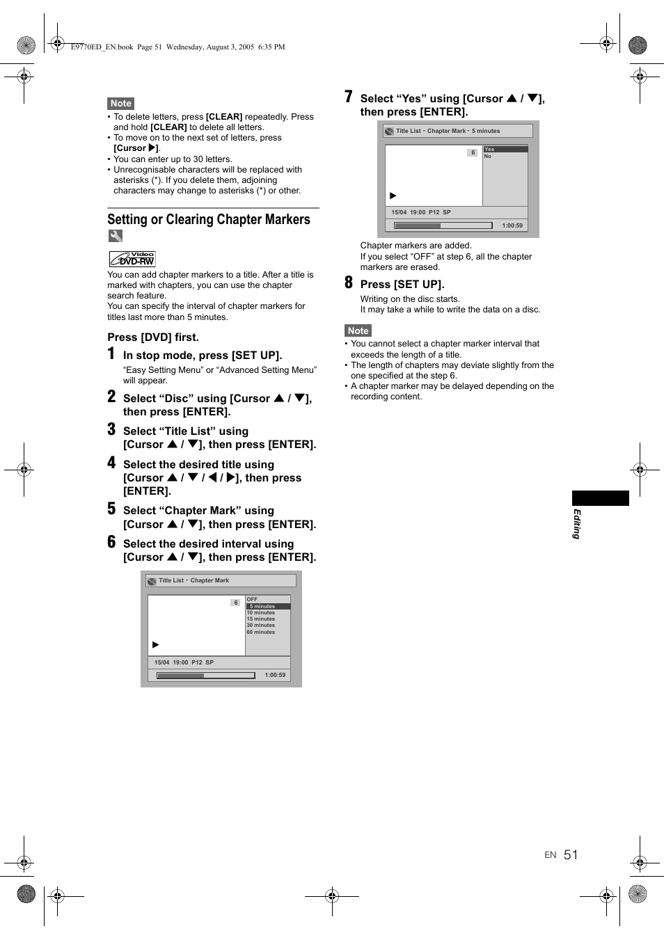 Setting or clearing chapter markers | JVC DR-MV2SEU User Manual | Page 51 / 76