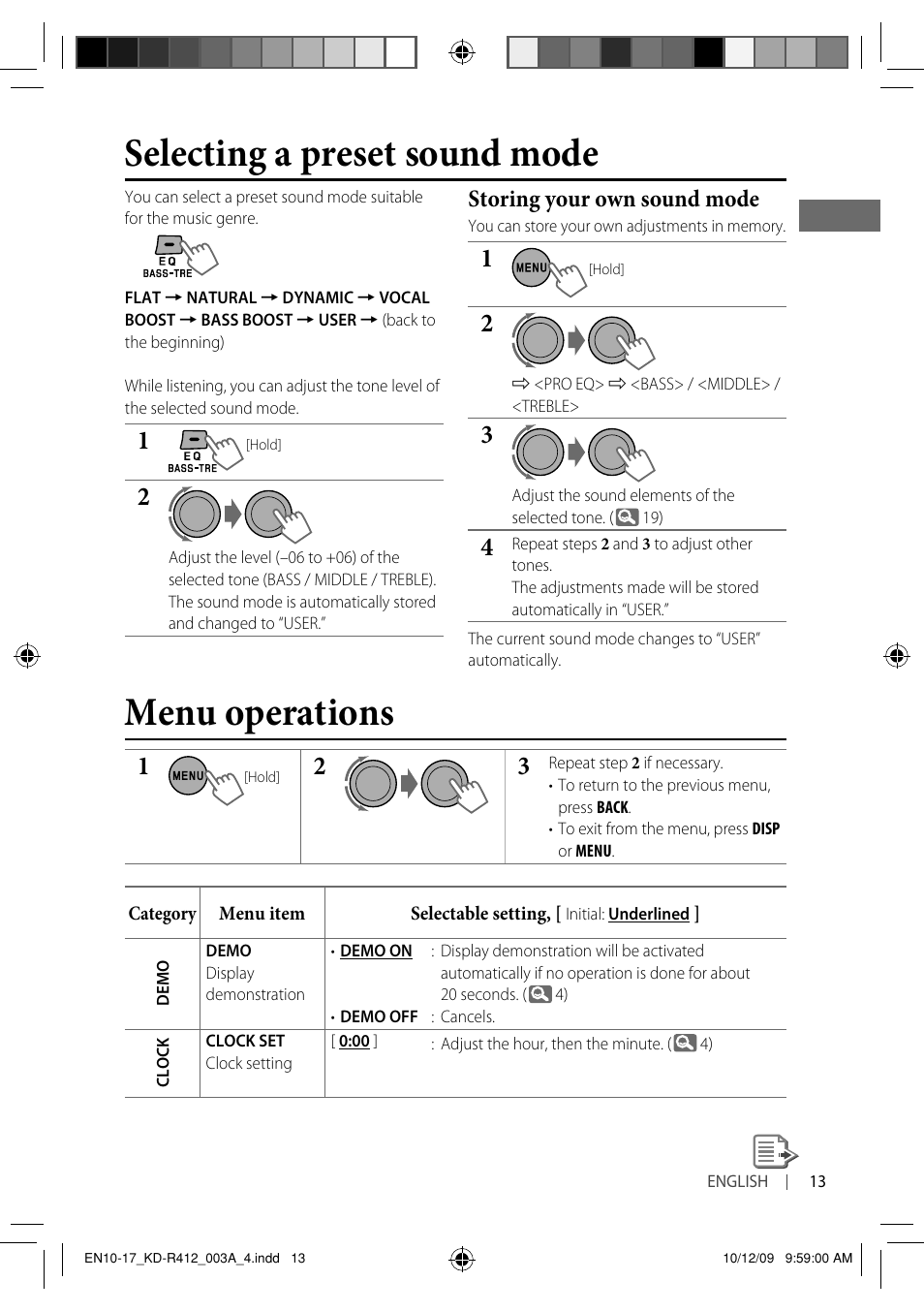 Selecting a preset sound mode, Menu operations | JVC KD-R316 User Manual | Page 17 / 62