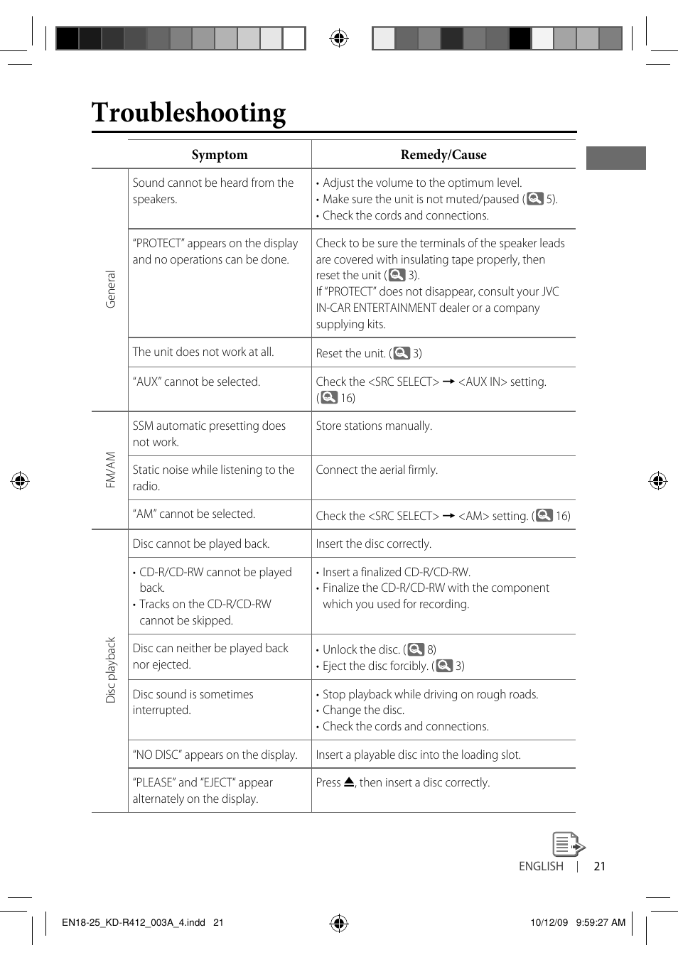 Troubleshooting | JVC KD-R316 User Manual | Page 25 / 62