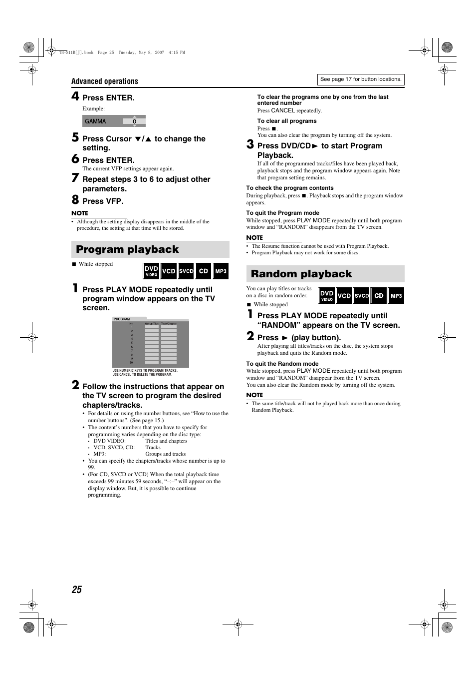 Program playback, Random playback | JVC TH-S11B User Manual | Page 28 / 40