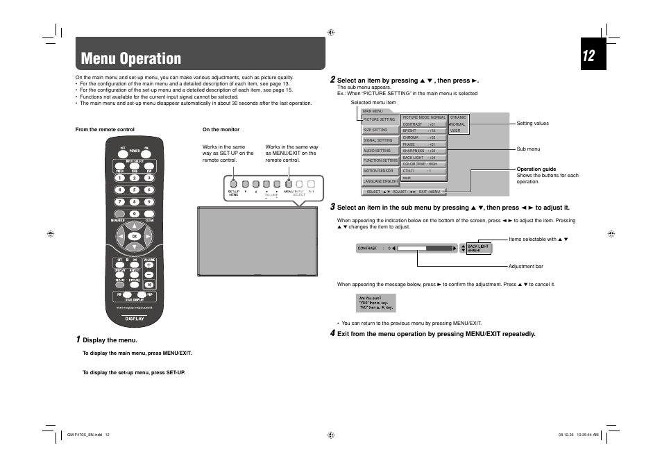 Menu operation | JVC LCT2505-001A-H User Manual | Page 12 / 32