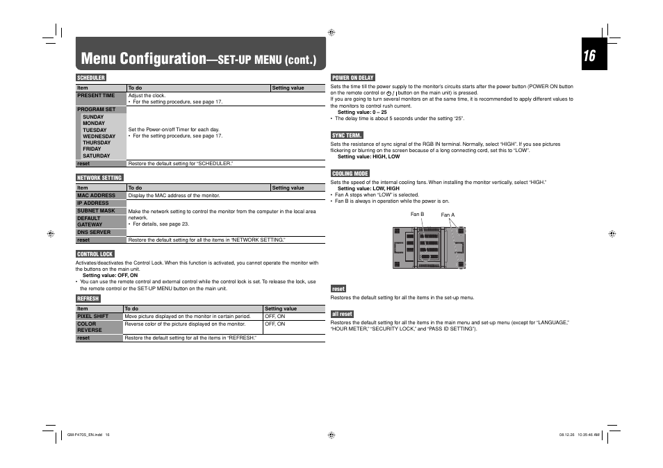 Menu configuration-set-up menu(cont.), Menu configuration, Set-up menu (cont.) | JVC LCT2505-001A-H User Manual | Page 16 / 32