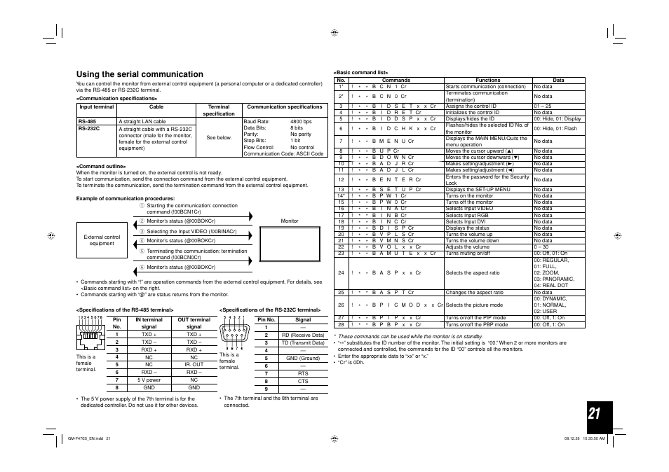 Using the serial communication | JVC LCT2505-001A-H User Manual | Page 21 / 32