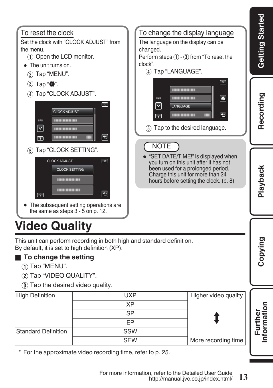 Video quality | JVC EVERIO GZ-HM670U User Manual | Page 13 / 64