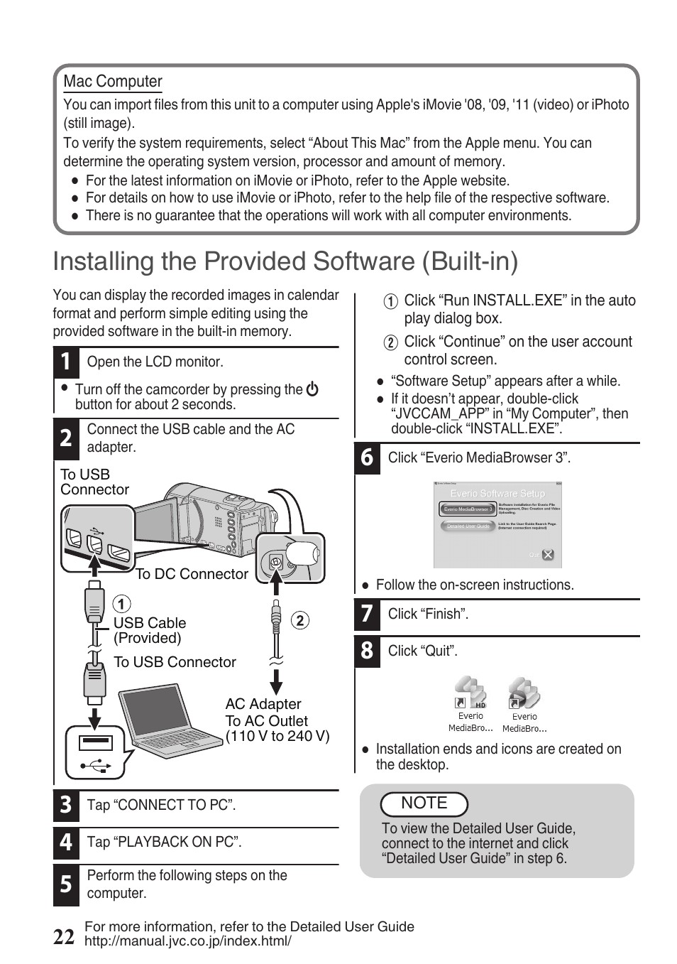 Installing the provided software (built-in), Of this unit. (p. 22) | JVC EVERIO GZ-HM670U User Manual | Page 22 / 64